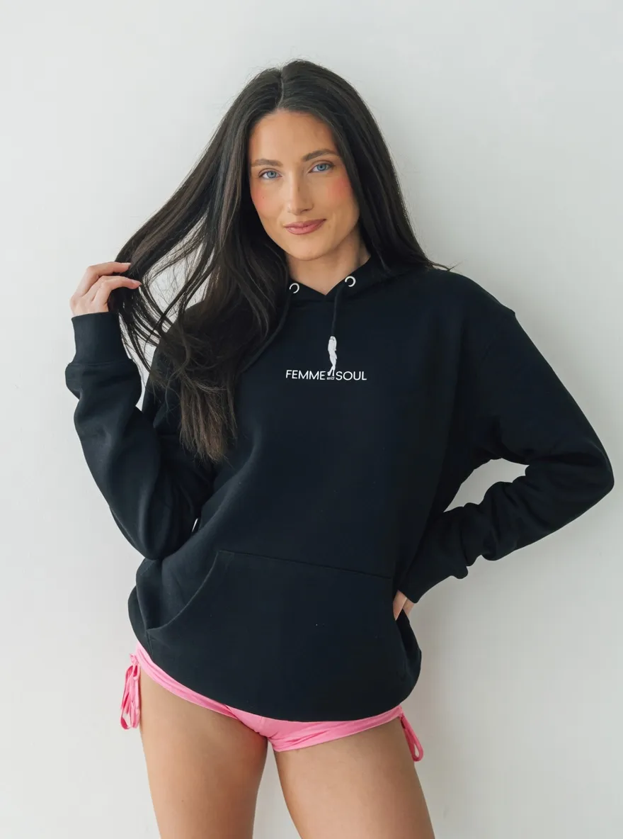 Femme & Soul heavyweight hoodie, silhouette logo across the chest